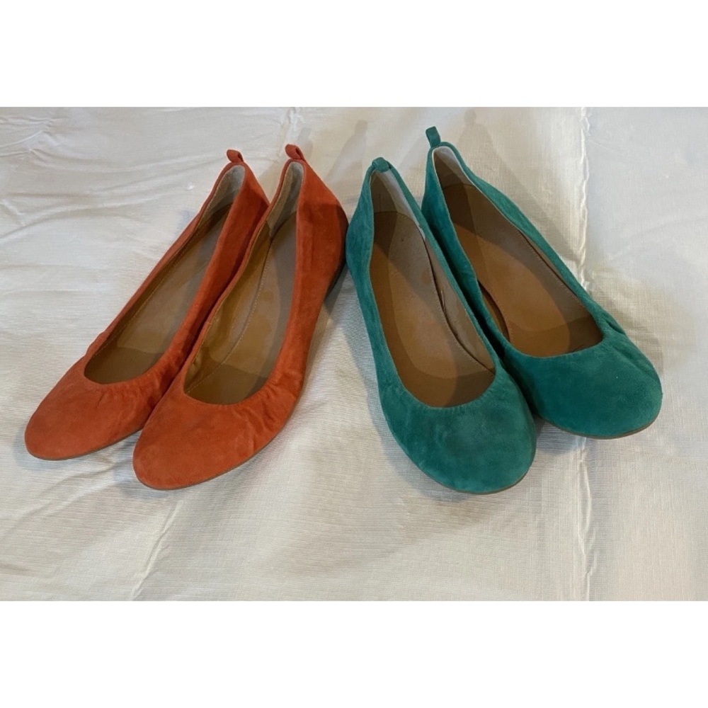 J crew bundle of 2 Women's Suede Ballet Flats - Orange and Teal size 8